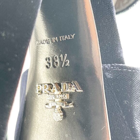 Prada Deep Navy Blue Velvet Block Heel Buckle Chunky Platform Sandal IT 38.5 - Picture 12 of 13